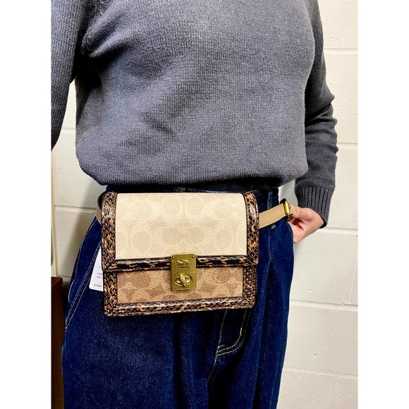 Coach 89237 Hutton Belt Bag In Blocked Signature Canvas With Snakeskin Detail - Picture 10 of 10